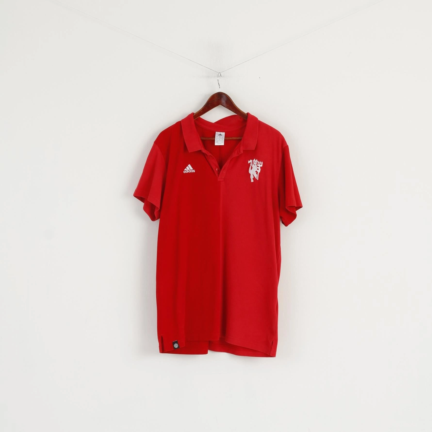 Comfort and Breathable Adidas Men 2XL Polo Shirt Red Cotton Manchester United Football Devil Top