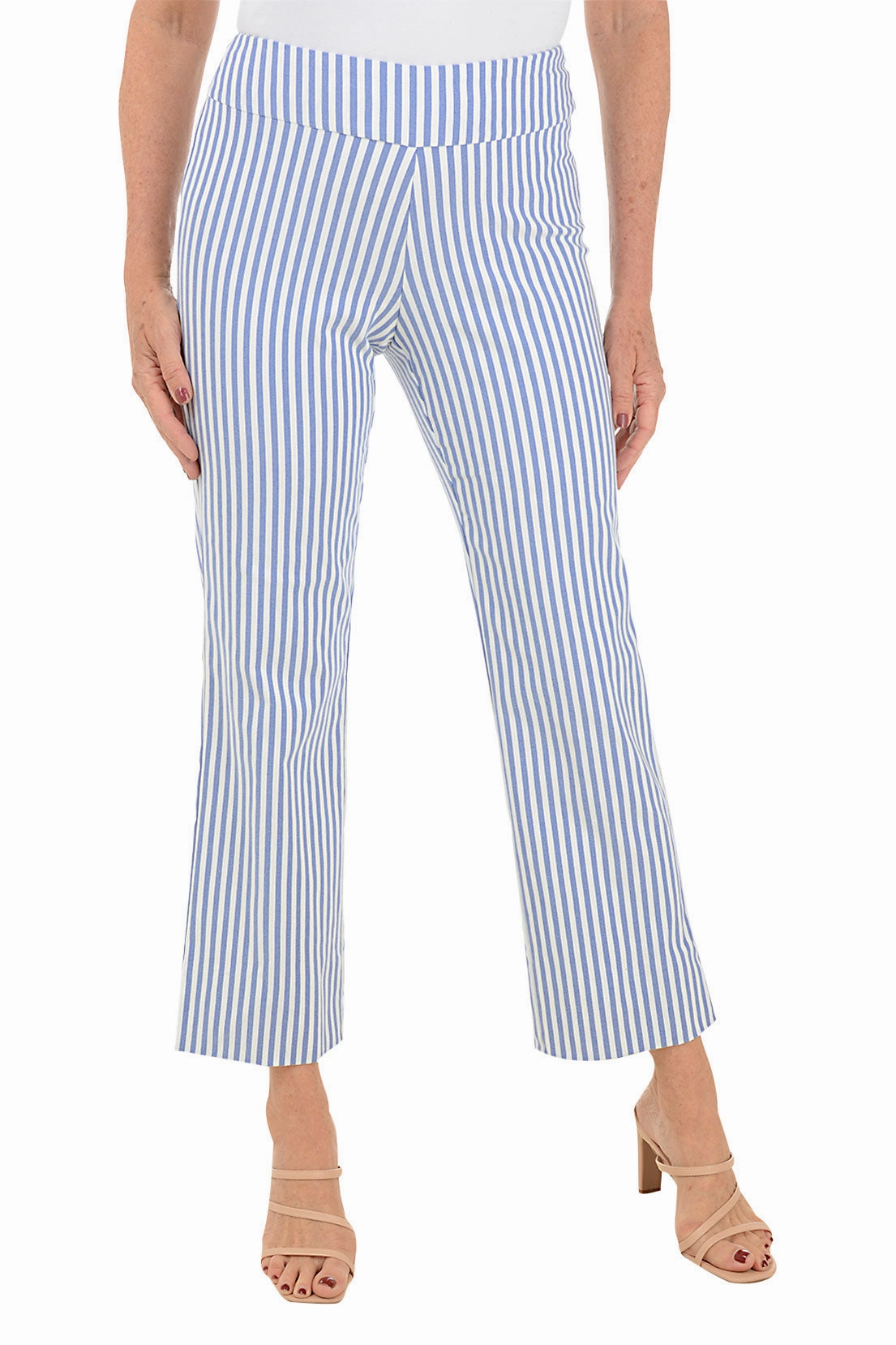 Comfy Material ripstop fabric Blue Stripe Flared Ankle Pant
