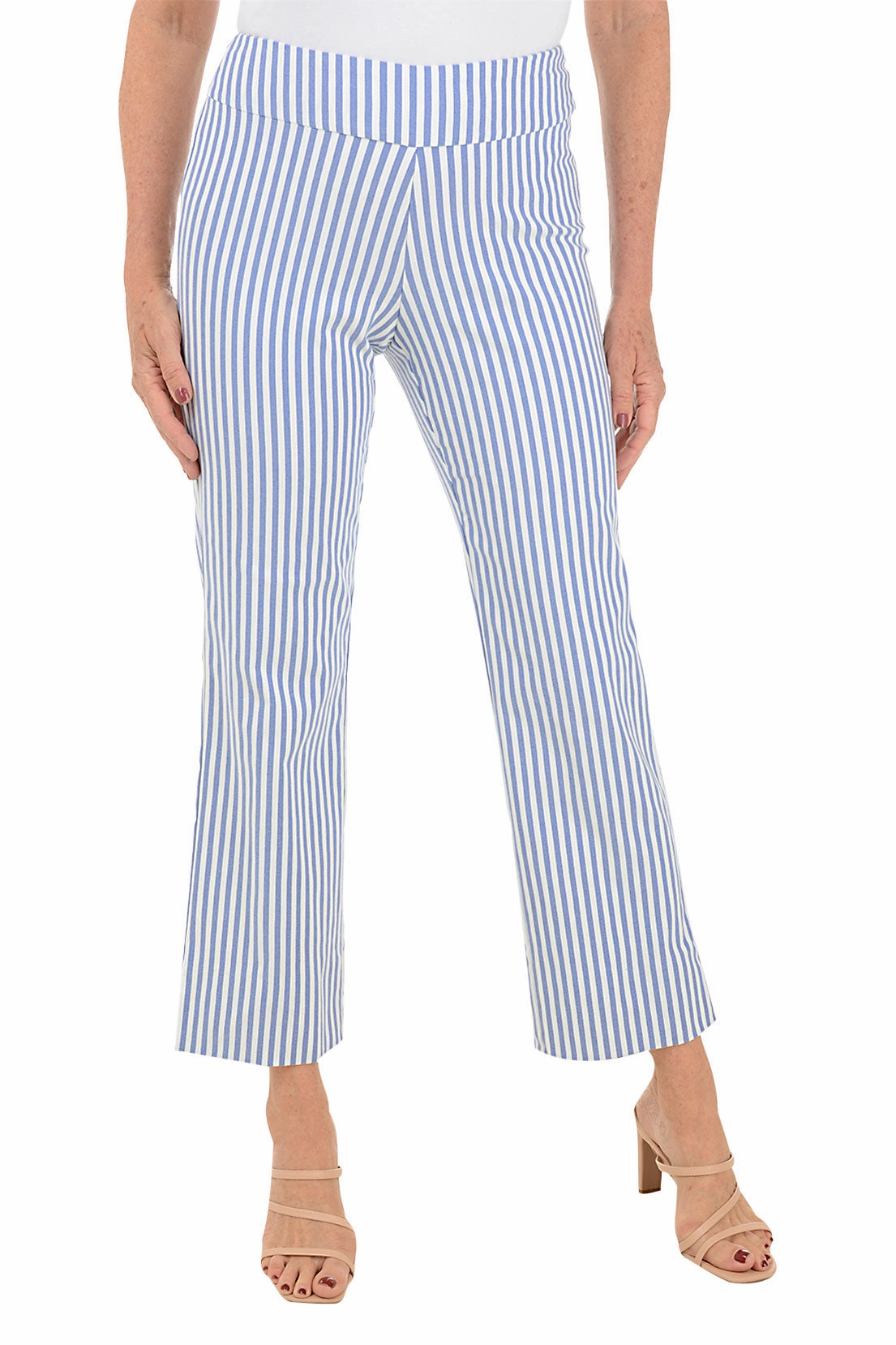 Blue Stripe Flared Ankle Pant Stretchable Waist