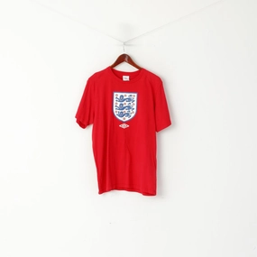 Umbro Men XL T- Shirt Red Cotton National England Team Football Sport Top Layering Must-Have
