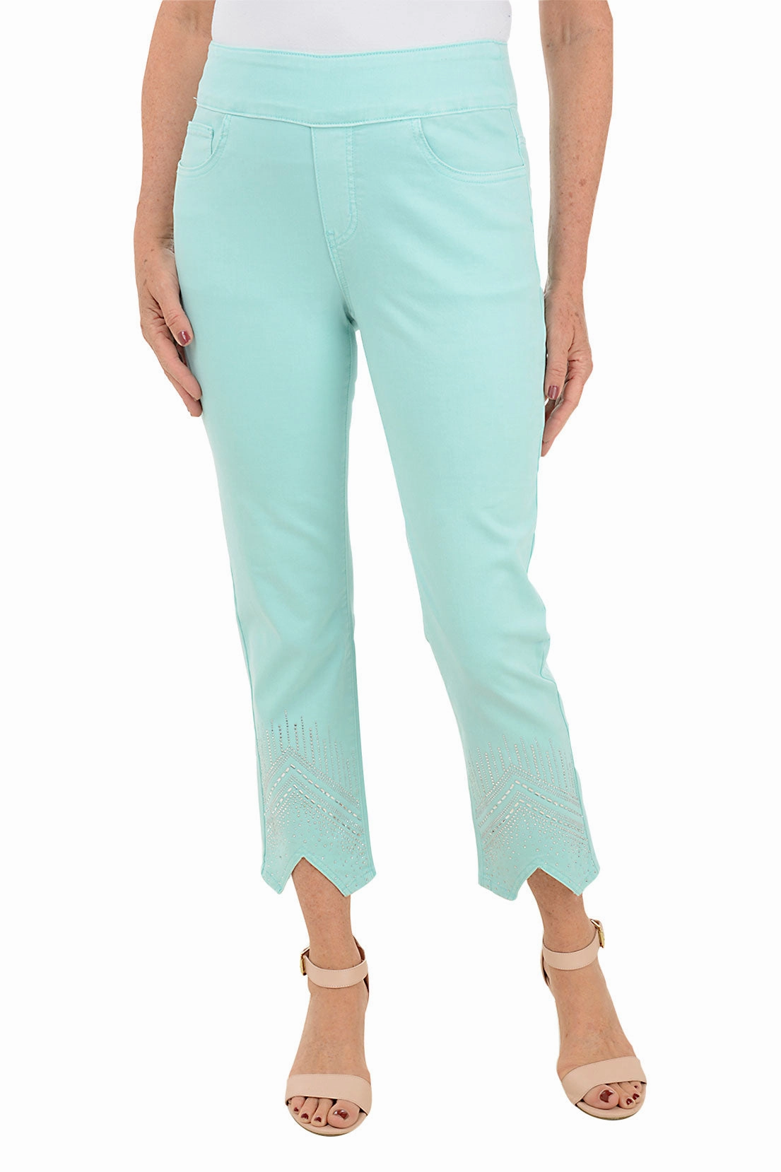 Casual Layer Chevron Rhinestone Denim Ankle Pant