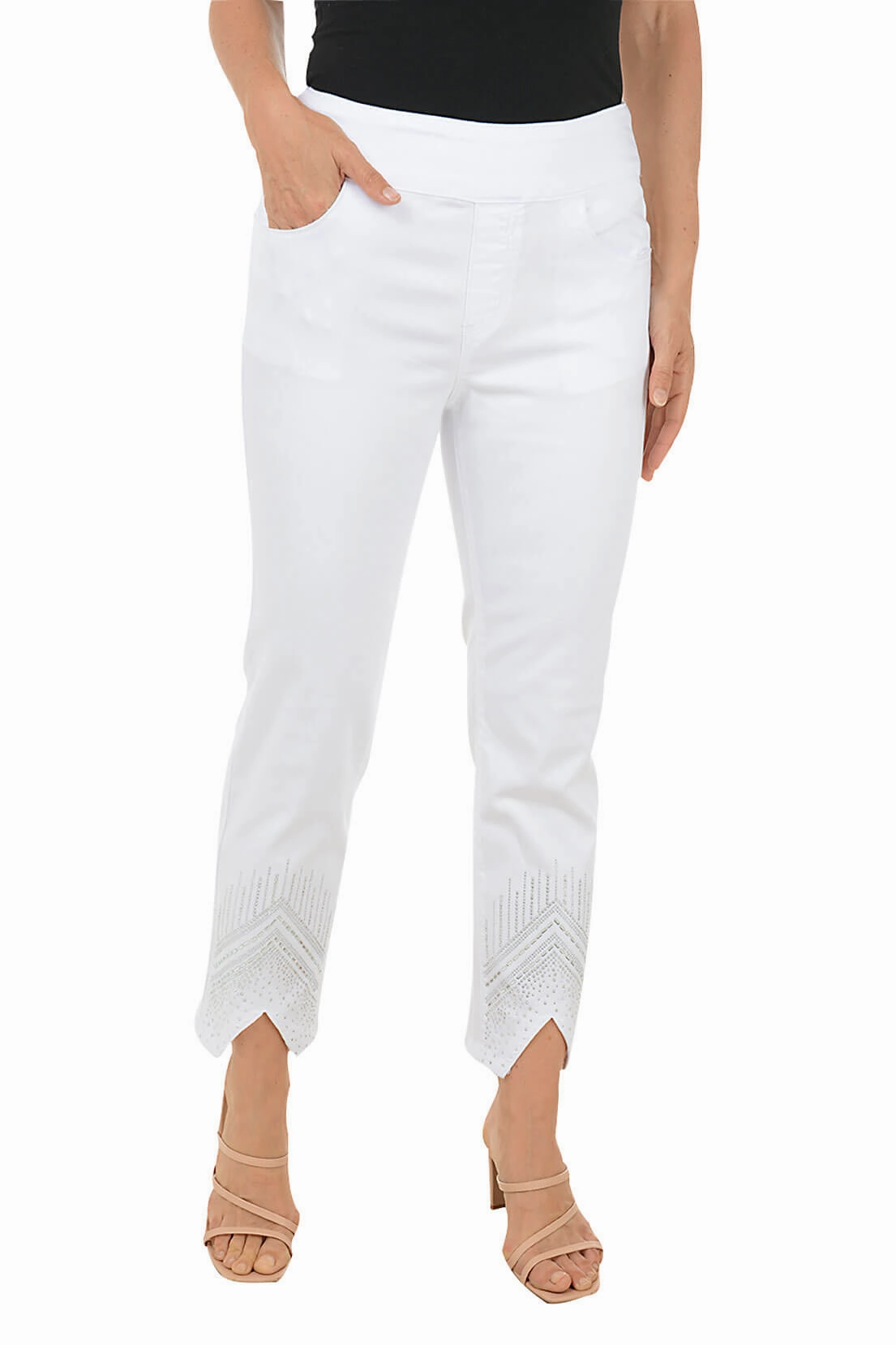 NonRestrictiveCut Chevron Rhinestone Denim Ankle Pant