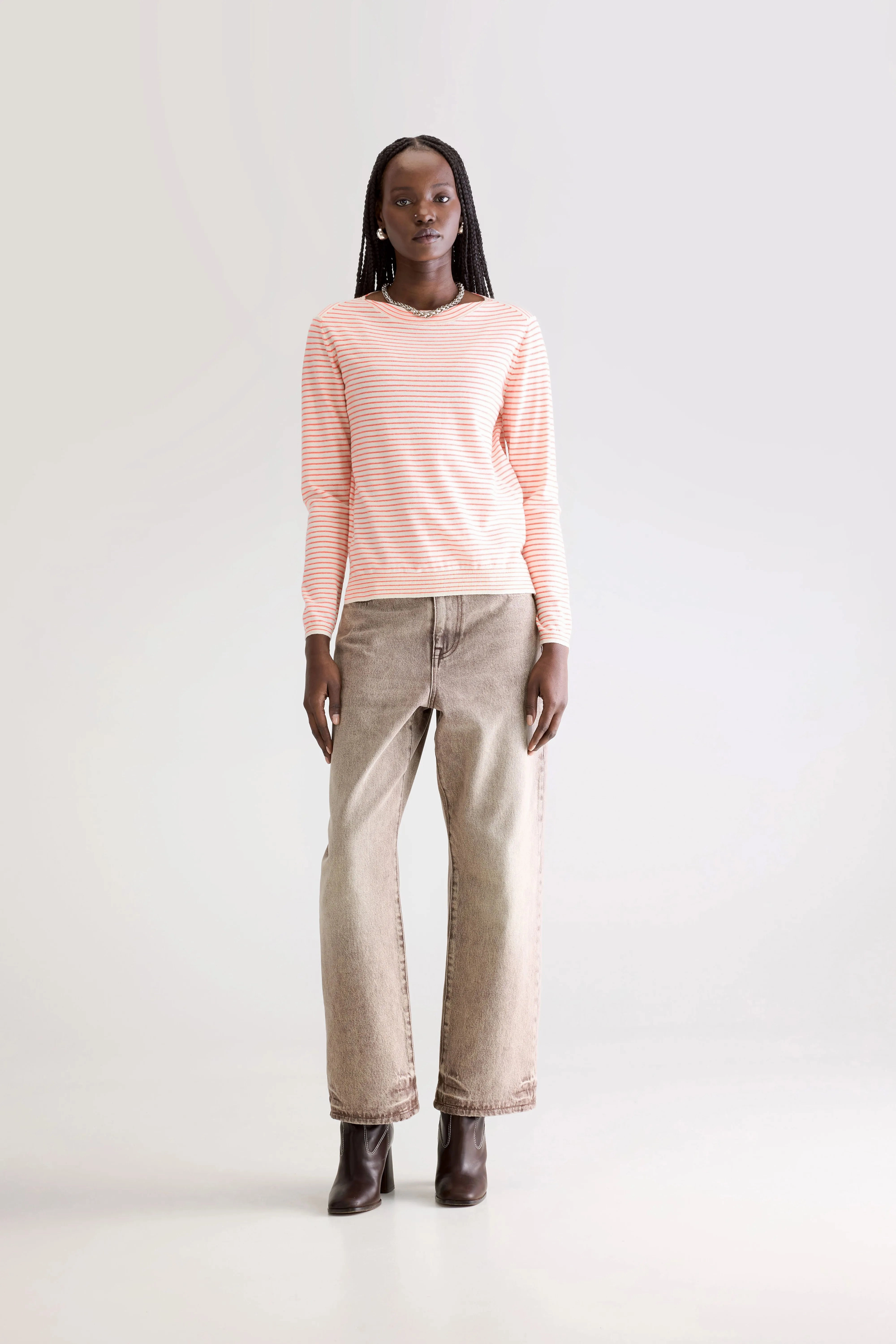 Gop boatneck sweater (252 / W / STRIPE B) Simple Silhouette Smooth zipper closure