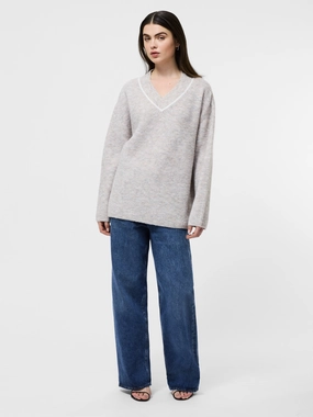 Kezia Tipped V-Neck Sweater Temperature control WaffleKnit Texture
