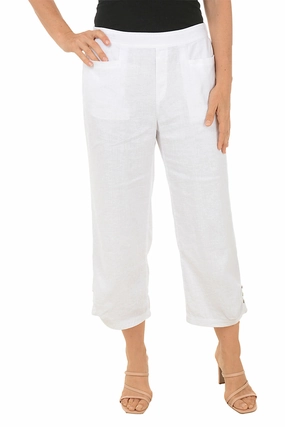 Modular Attachment Hygienic Coating Triple Button Hem Linen-Blend Crop Pant