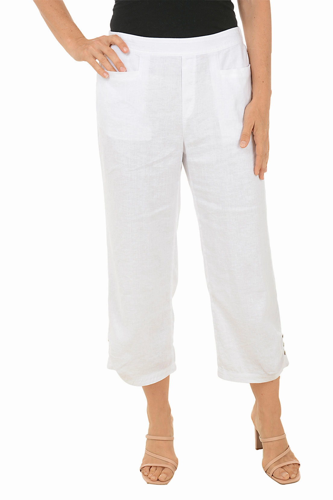 Modular Attachment Hygienic Coating Triple Button Hem Linen-Blend Crop Pant