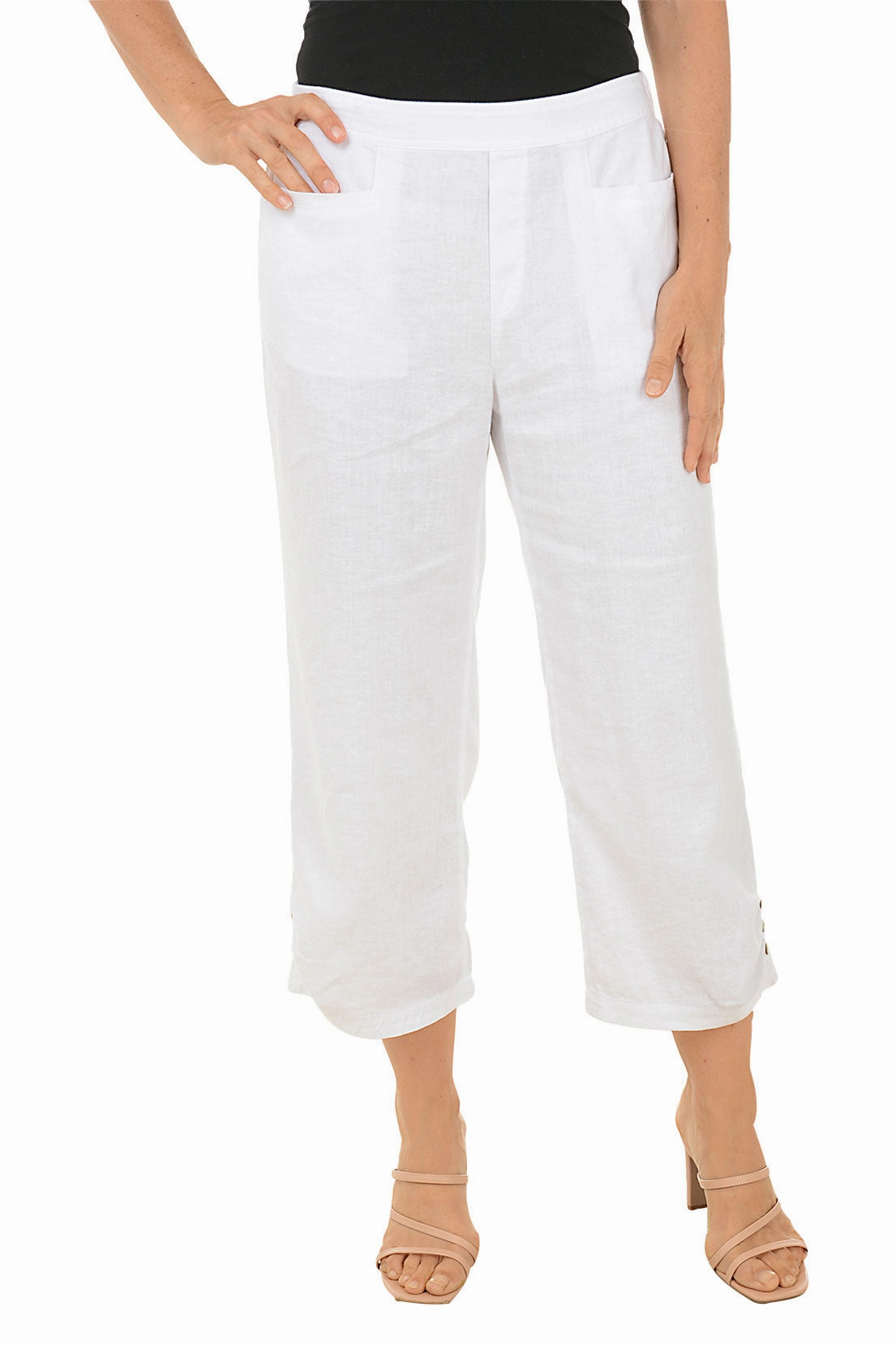 Cold Weather Gear Triple Button Hem Linen-Blend Crop Pant