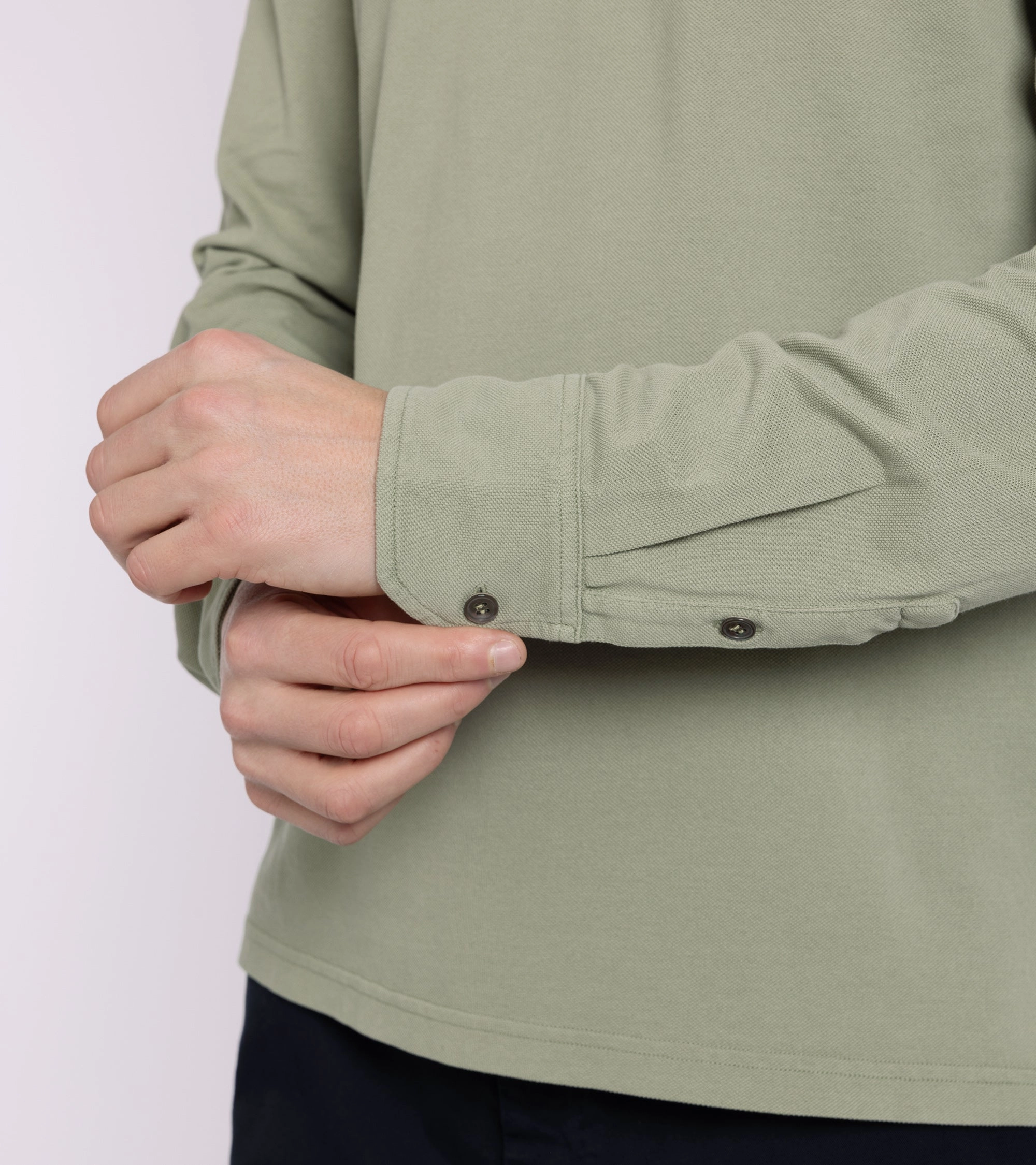 Stylish Design Trunk Moxon Long Sleeve Polo Shirt: Green Tea