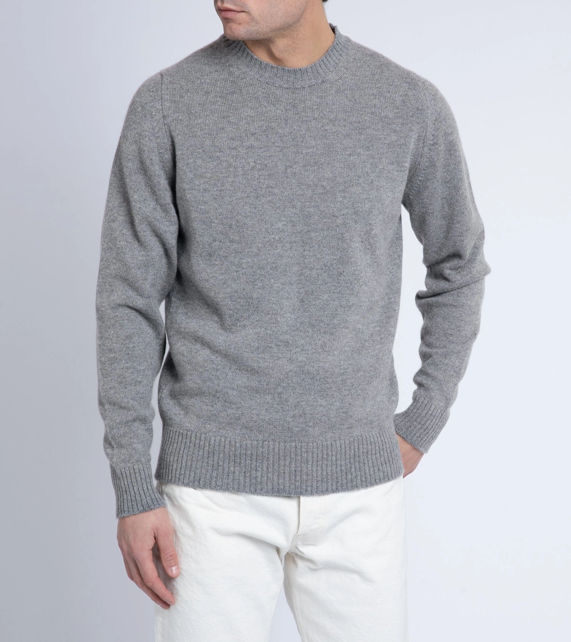 DoubleLayered Hem Technology Trunk Dover Cashmere Crew Neck Sweater: Grey