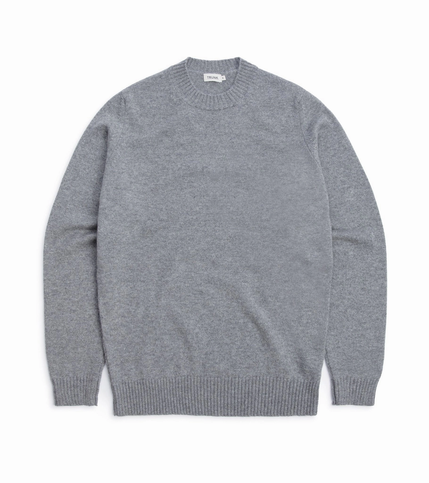 Trunk Dover Cashmere Crew Neck Sweater: Grey Flexible Ribbing Anti Snag Fabric