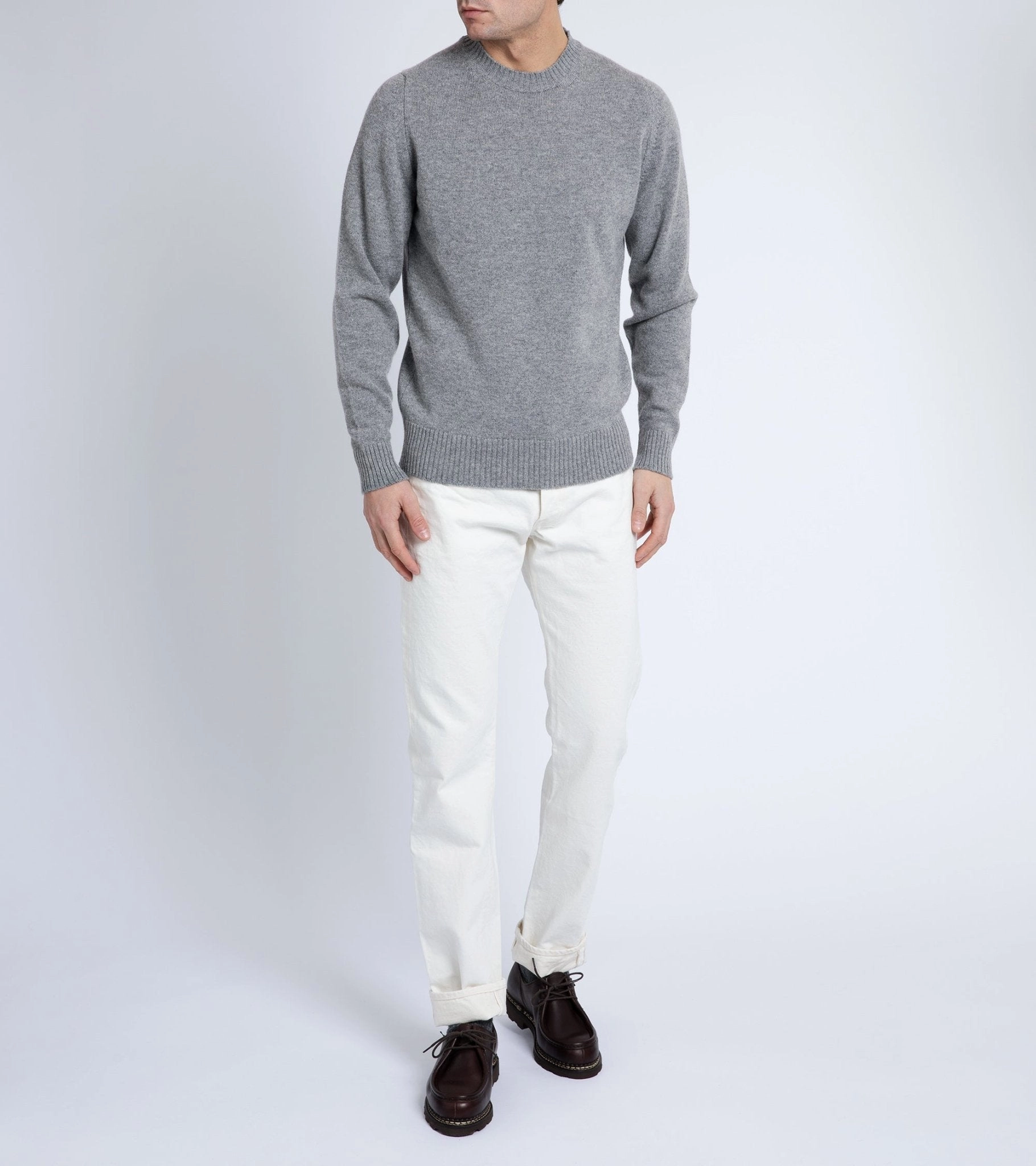 Trunk Dover Cashmere Crew Neck Sweater: Grey Ribbed Structure