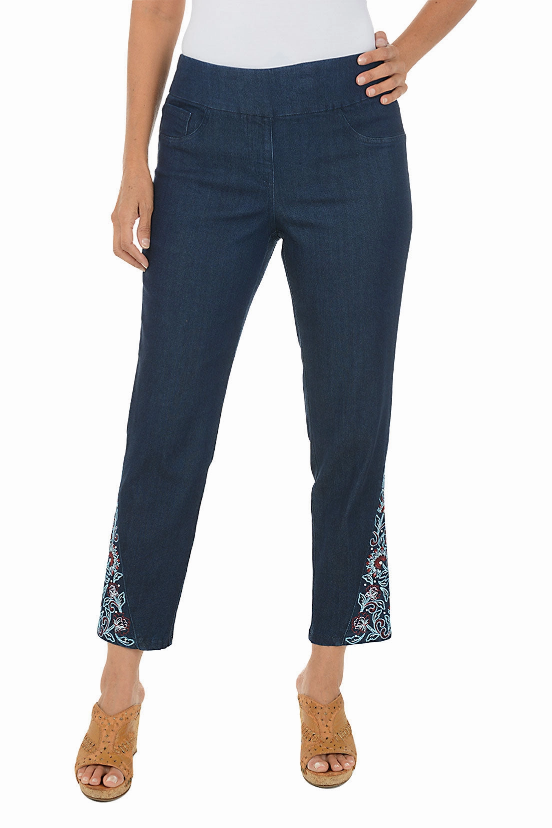 Indigo Go Studded Embroidery Denim Ankle Pant ThermalRegulation