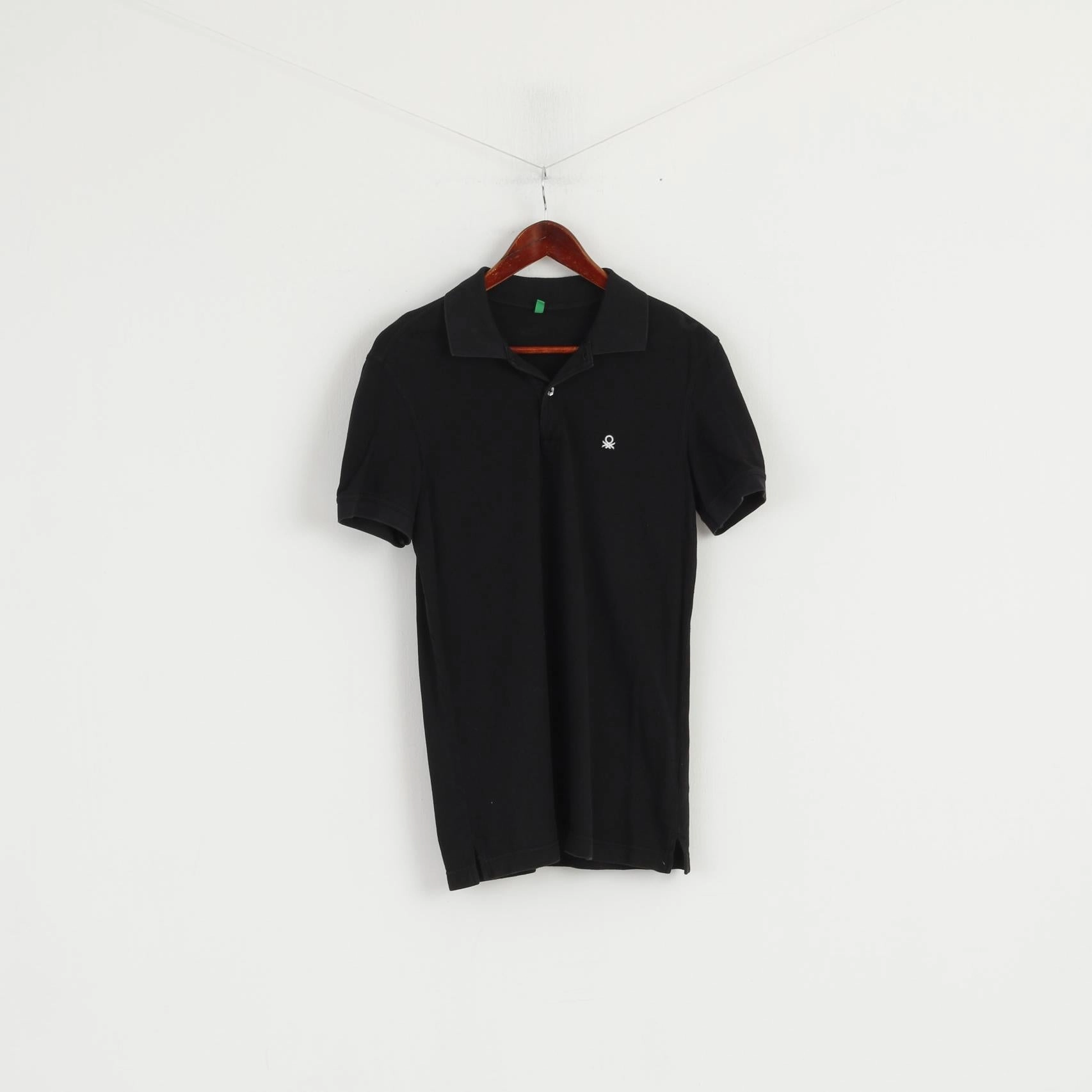 United Colors Of Benetton Men S Polo Shirt Black Cotton Slim Fit Classic Short Sleeve Top Weekend Wear