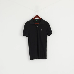 United Colors Of Benetton Men S Polo Shirt Black Cotton Slim Fit Classic Short Sleeve Top Weekend Wear