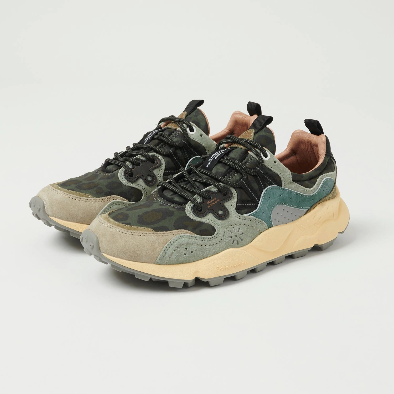 Flower Mountain Yamano 3 Suede/Nylon Sneaker - Anthracite/Green Shopping Day Multi Density Foam