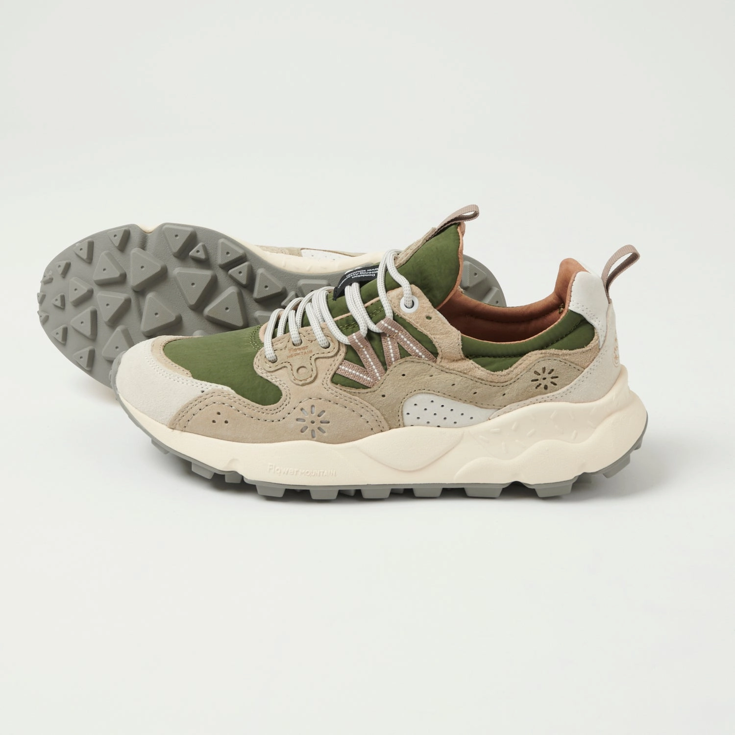 Flexible Flower Mountain Yamano 3 Suede/Nylon Sneaker - Off White/Military/Green