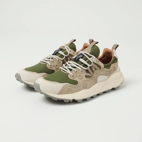 Flower Mountain Yamano 3 Suede/Nylon Sneaker - Off White/Military/Green All Fit Style