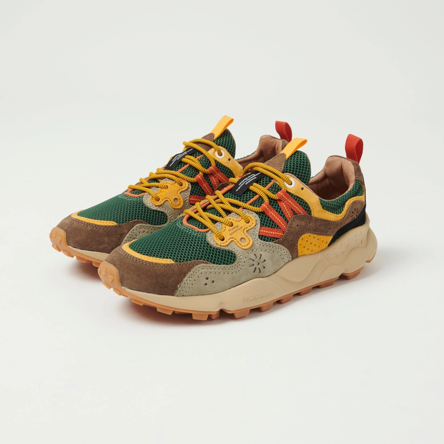 Flower Mountain Yamano 3 Suede/Nylon Sneaker - Taupe/Green/Ocra Pull Tab