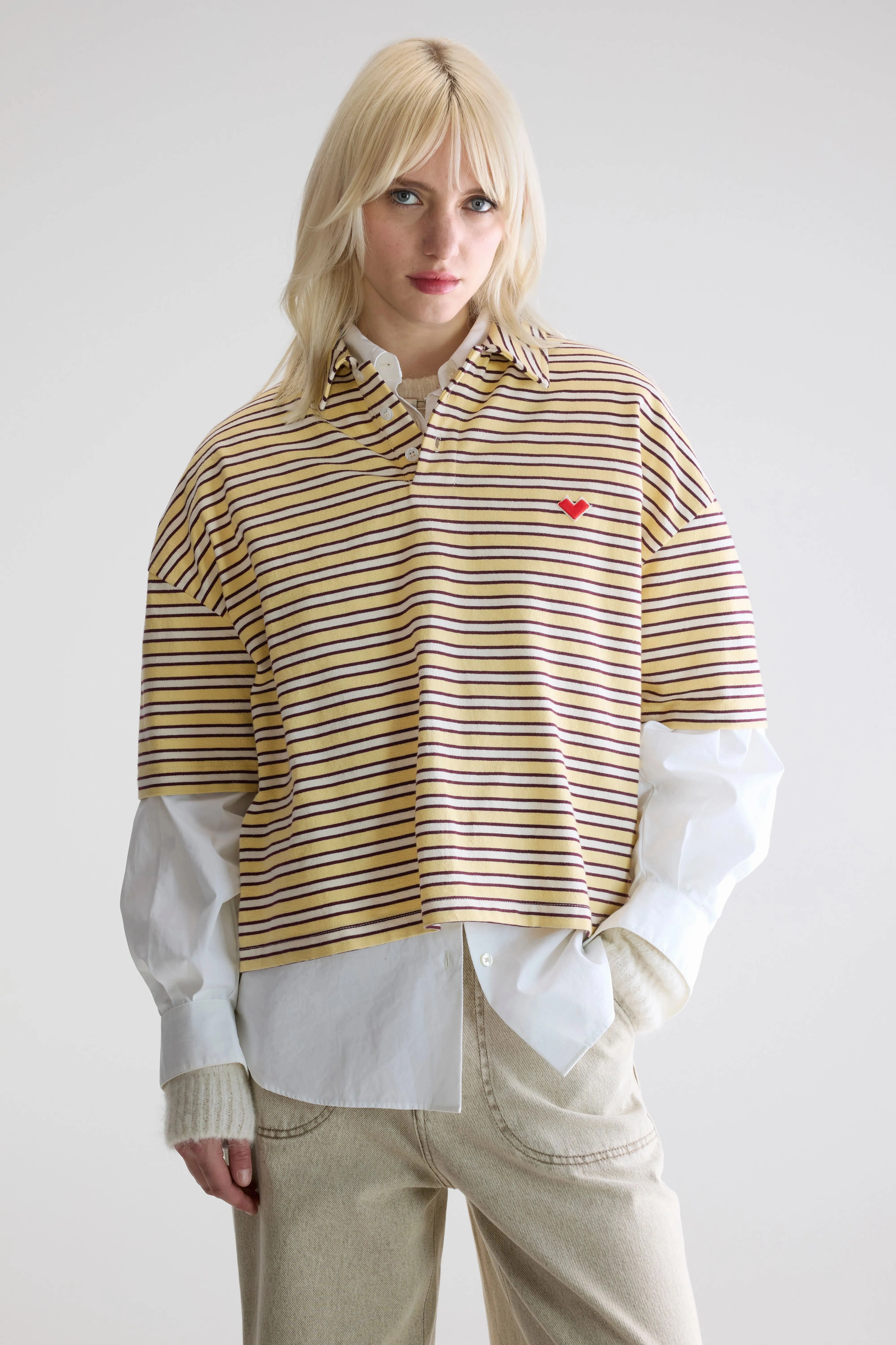 Foolo short-sleeve polo (252 / W / STRIPE A) goes with skirts