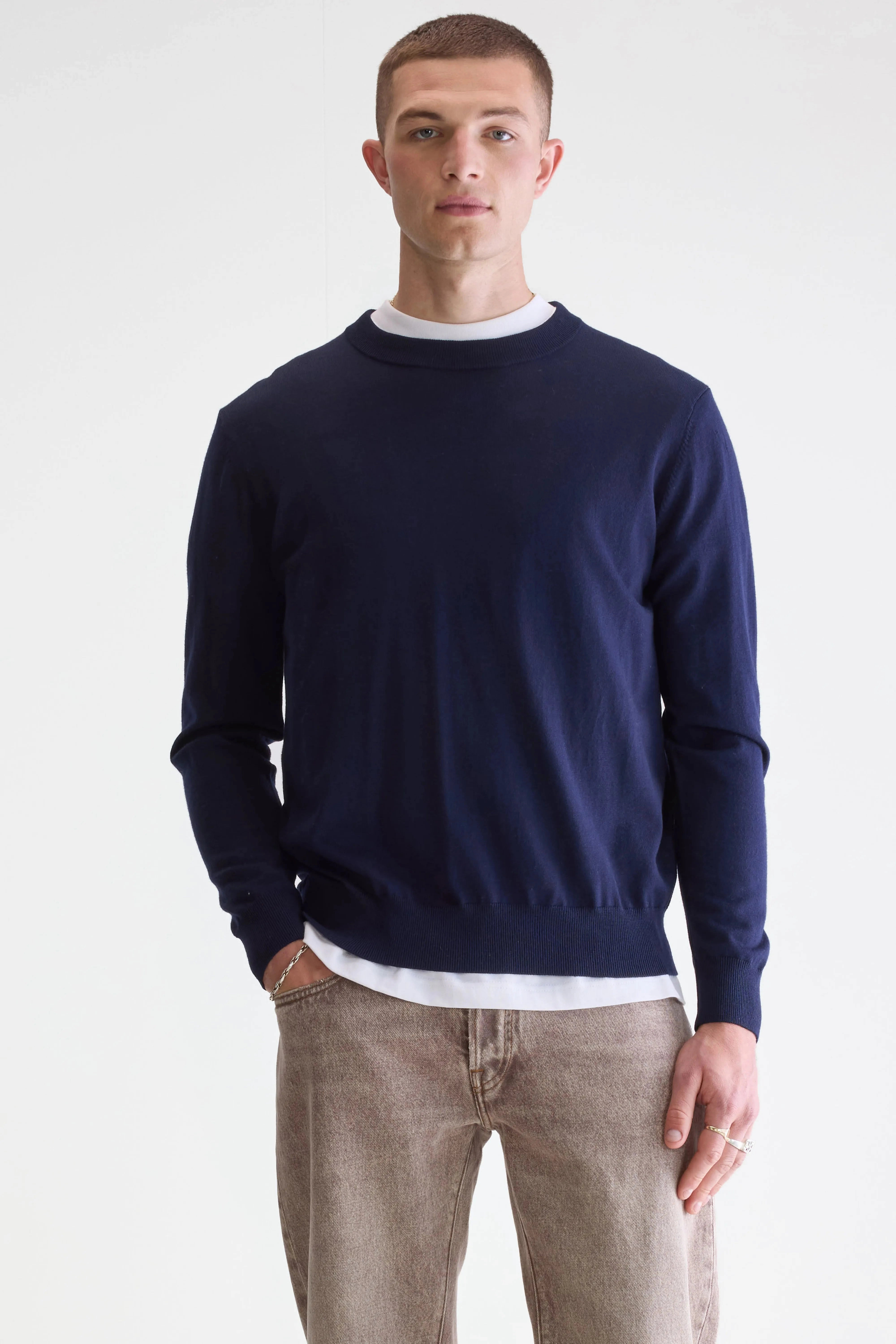 Dilliv crewneck sweater (251 / M / NAVY) Breathable Knit Fabric Abrasion Resistant Yarn