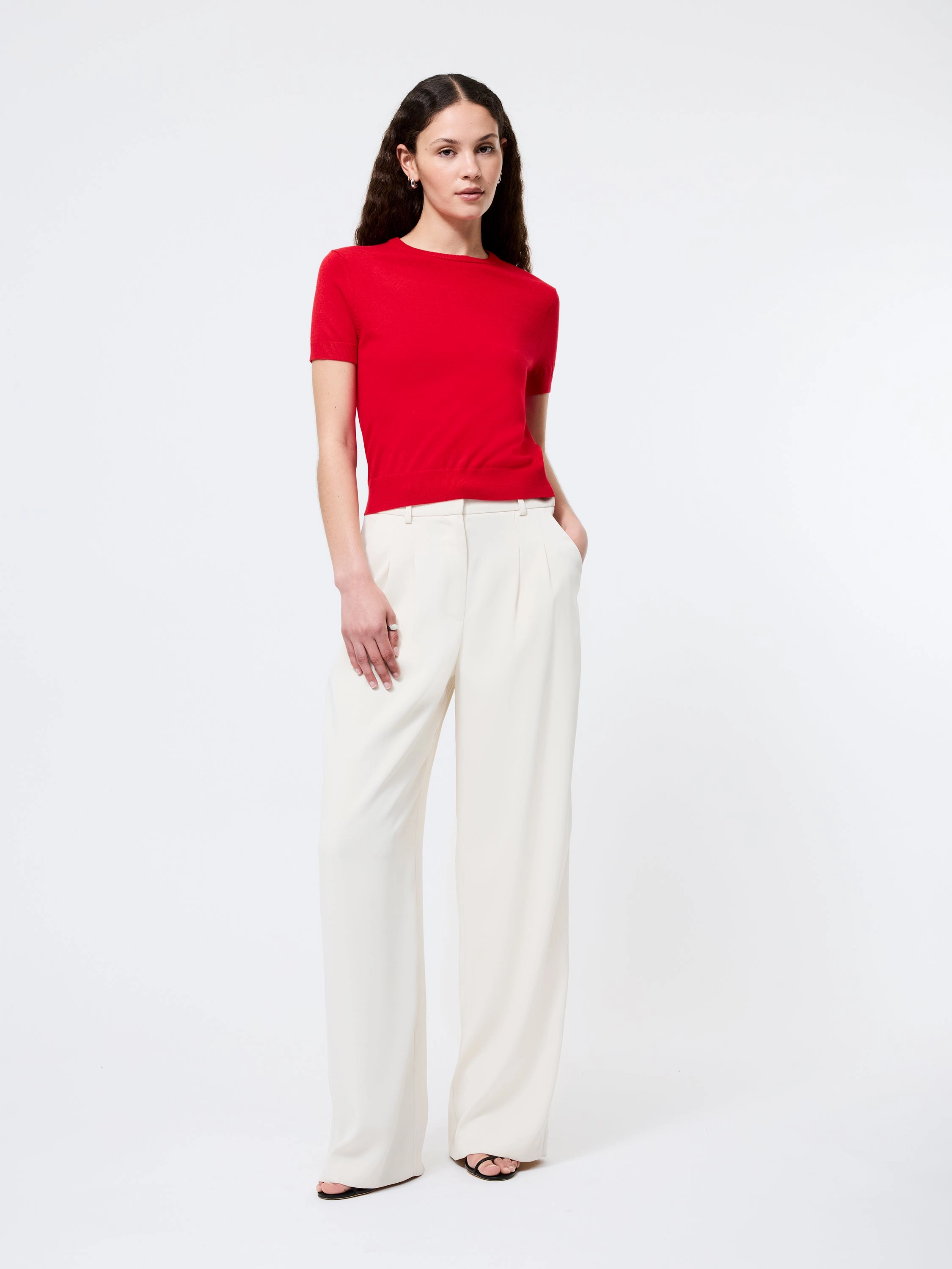 Flexible Layer Layered Knit Design Nola Fine Knit Short Sleeve Sweater