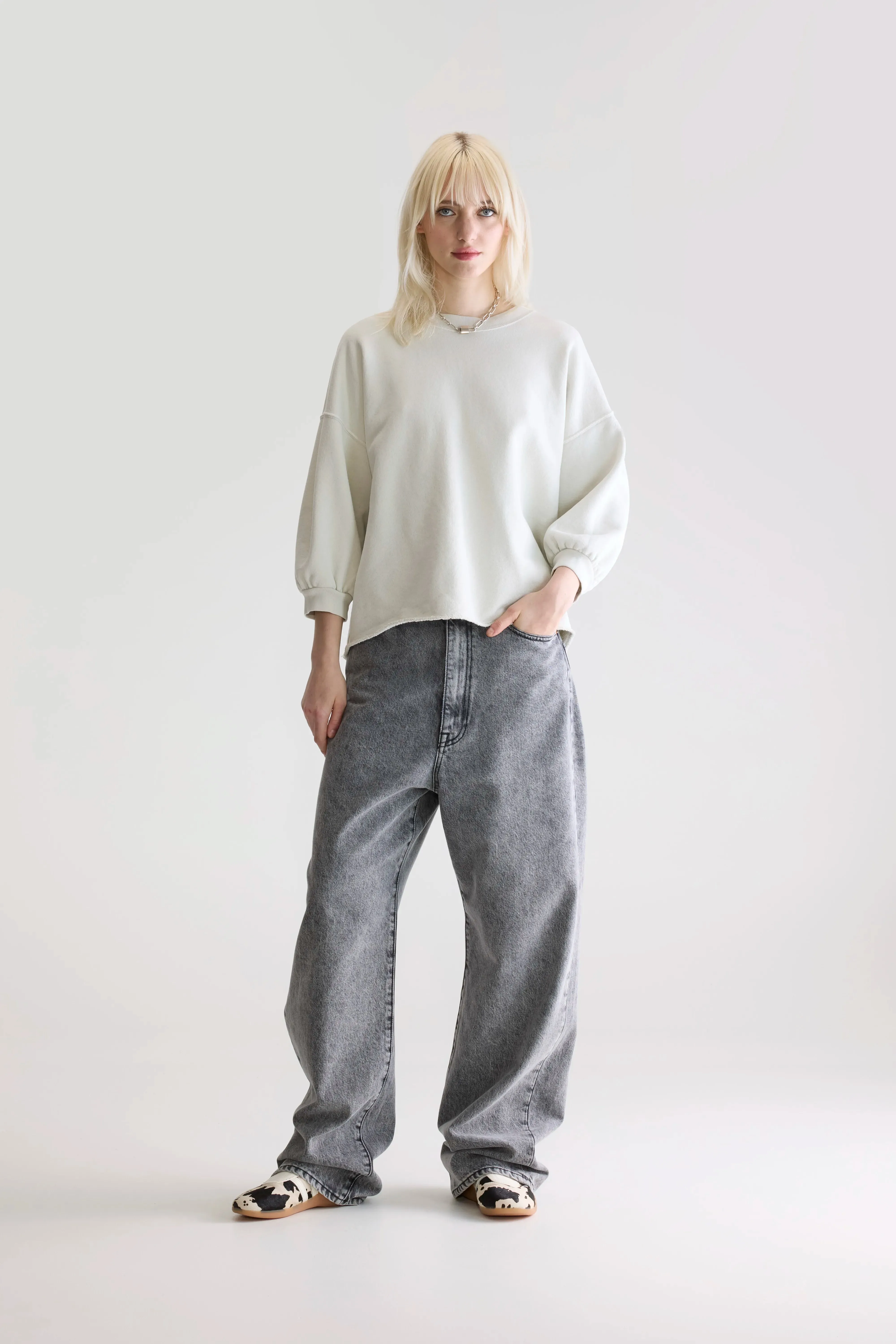 Androgynous style Casual Layer Vicske crewneck sweatshirt (252 / W / NUAGE)