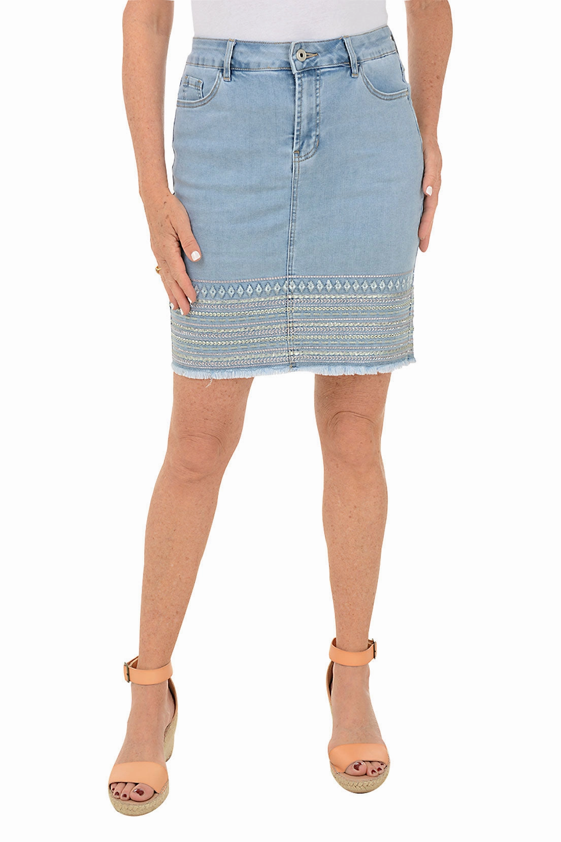 day trip Pastel Rhinestone Hem Denim Skort