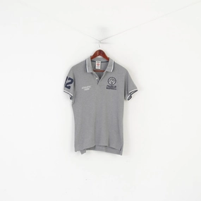Franklin Marshall Men M Polo Shirt Grey Cotton Athletic Crew #82 Slim Fit Top Flattering Fit