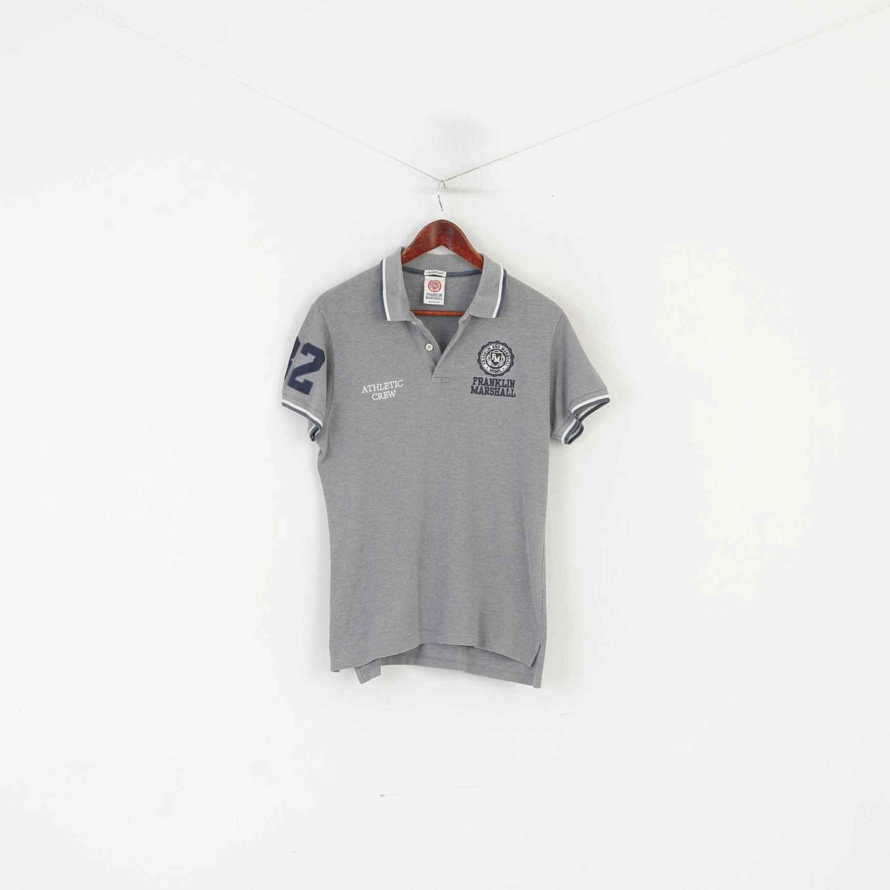 Franklin Marshall Men M Polo Shirt Grey Cotton Athletic Crew #82 Slim Fit Top Flattering Fit