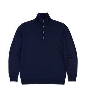 Trunk Bennet Merino Button Neck Sweater: Navy Moisture Wicking Technology