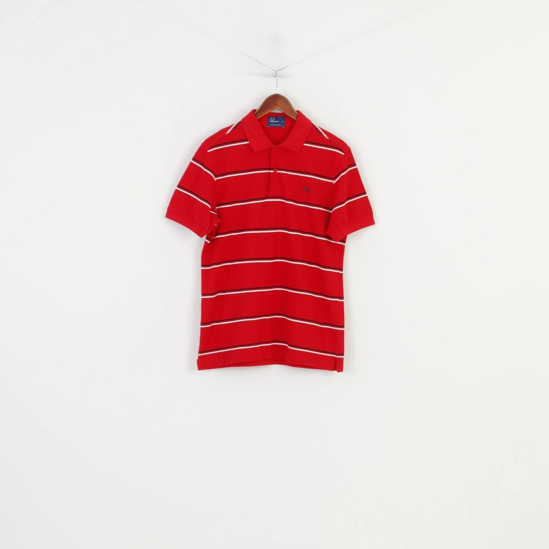 Regular Fit Fred Perry Men M Polo Shirt Red Cotton Pique Striped Detailed Buttons Vintage Top
