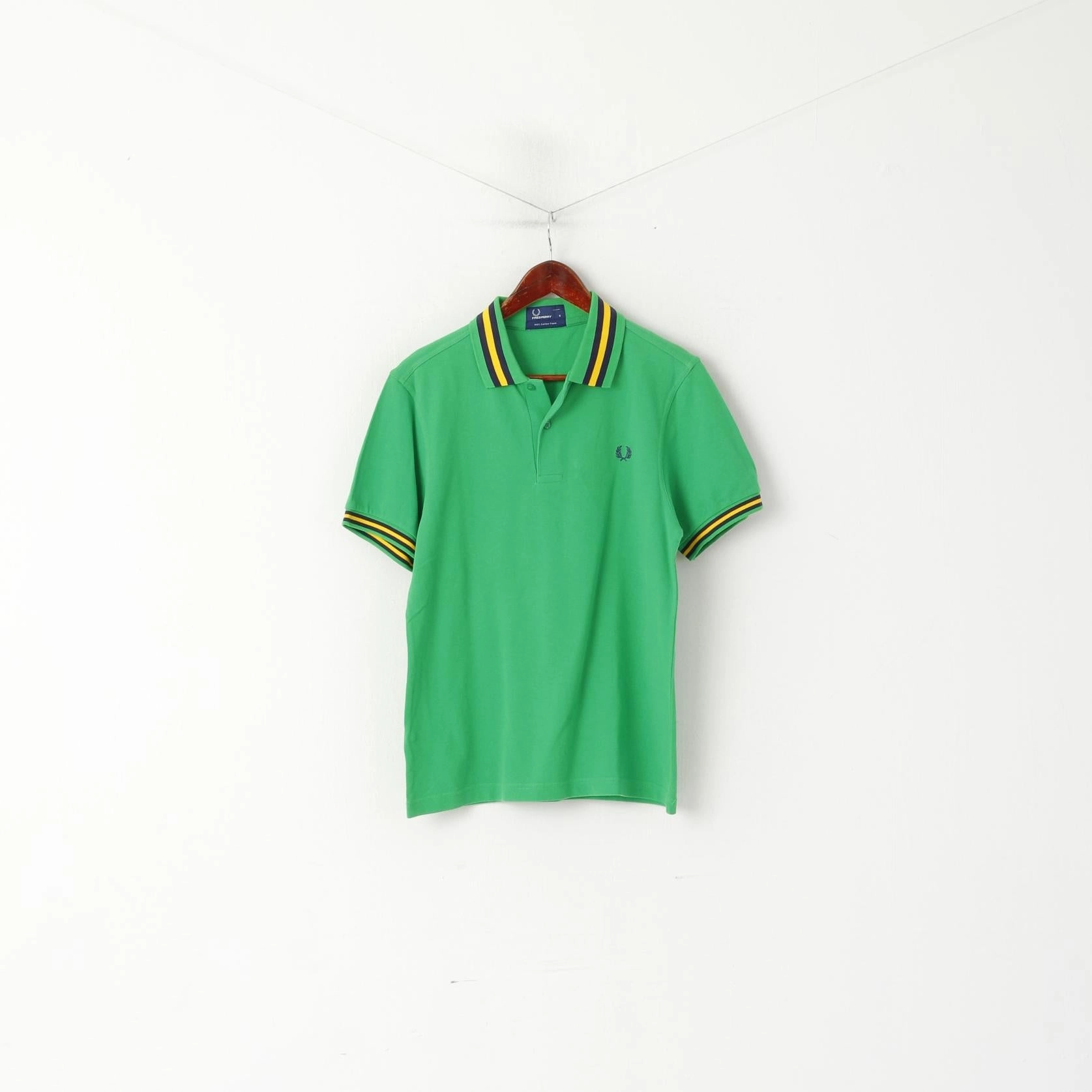 Sustainable Material Blend Fred Perry Men S Polo Shirt Green Cotton Pique Striped Collar Classic Top