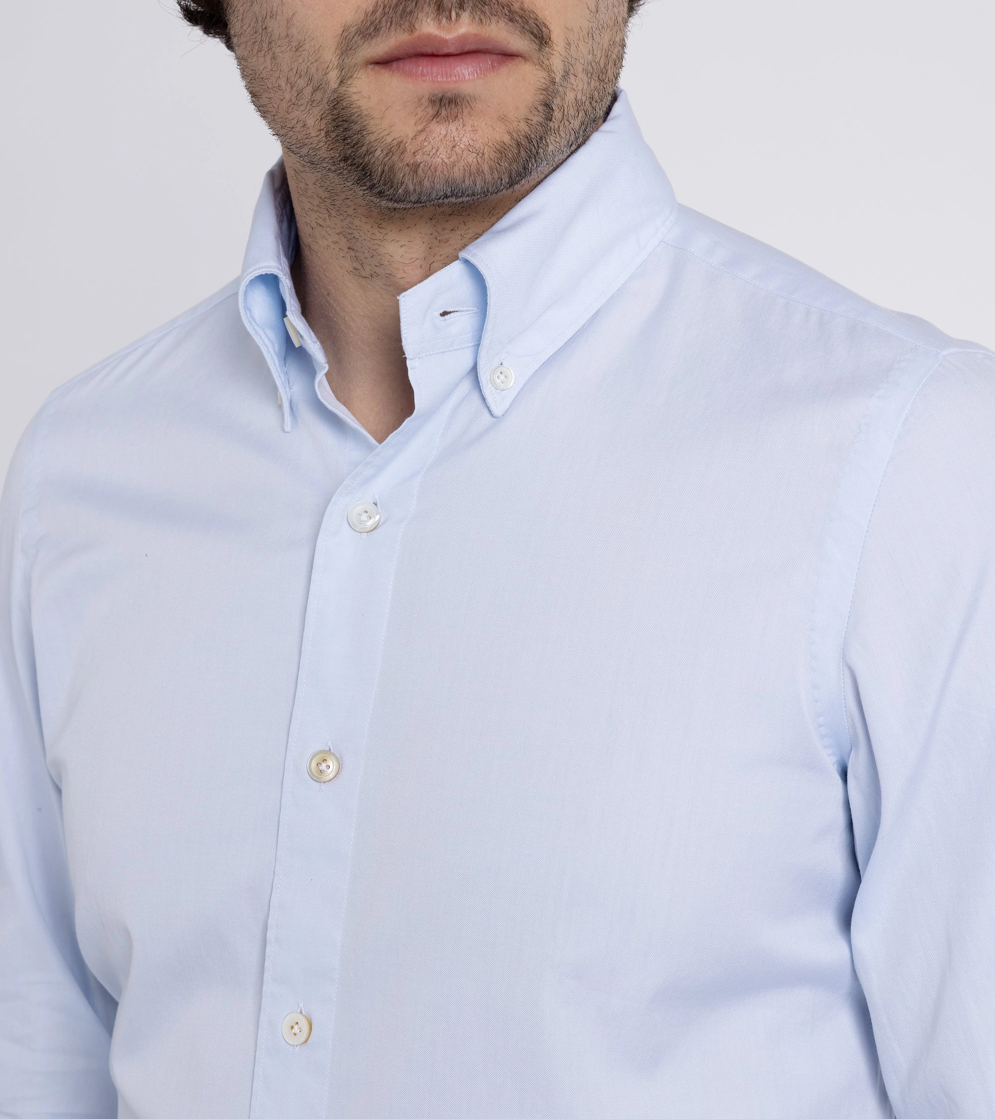 Durable Texture Finamore Gaeta Classic Cotton Leonardo Button Down Sport Shirt: Fine Oxford Blue