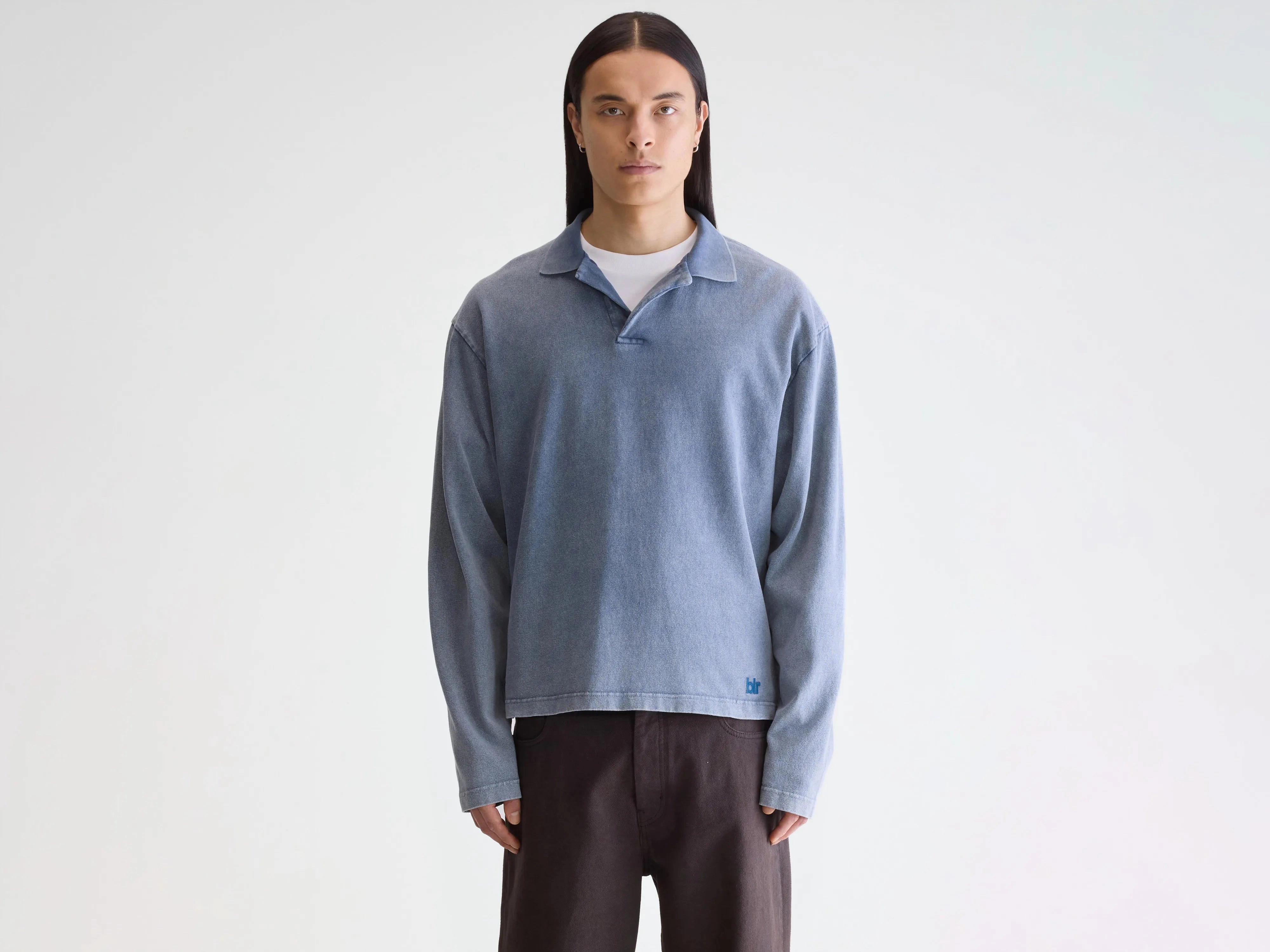 Vlugies long-sleeve polo (252 / M / BLUES) Stylish Look LowProfile Hem