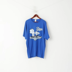 Stretch Knit Fruit Of the Loom Men 2XL T- Shirt Blue Cotton Graphic Dope Music Top