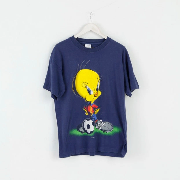 Fruit Of The Loom Mens L T-Shirt Navy Cotton Graphic Tweety Warner Bros 1997 hypoallergenic Vibrant Colors