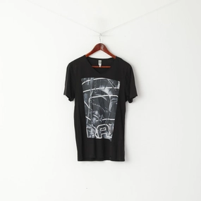 G-Star RAW Men L Shirt Black Cotton V Neck Cotton Graphic Levion 1 Slim Top Fresh Style Trend Cozy Feel