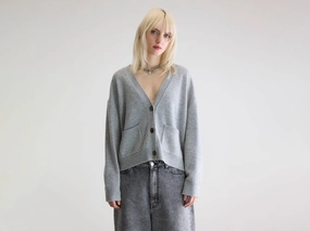 Gakkin boxy cardigan (252 / W / LIGHT GREY) Ethical Production Certified