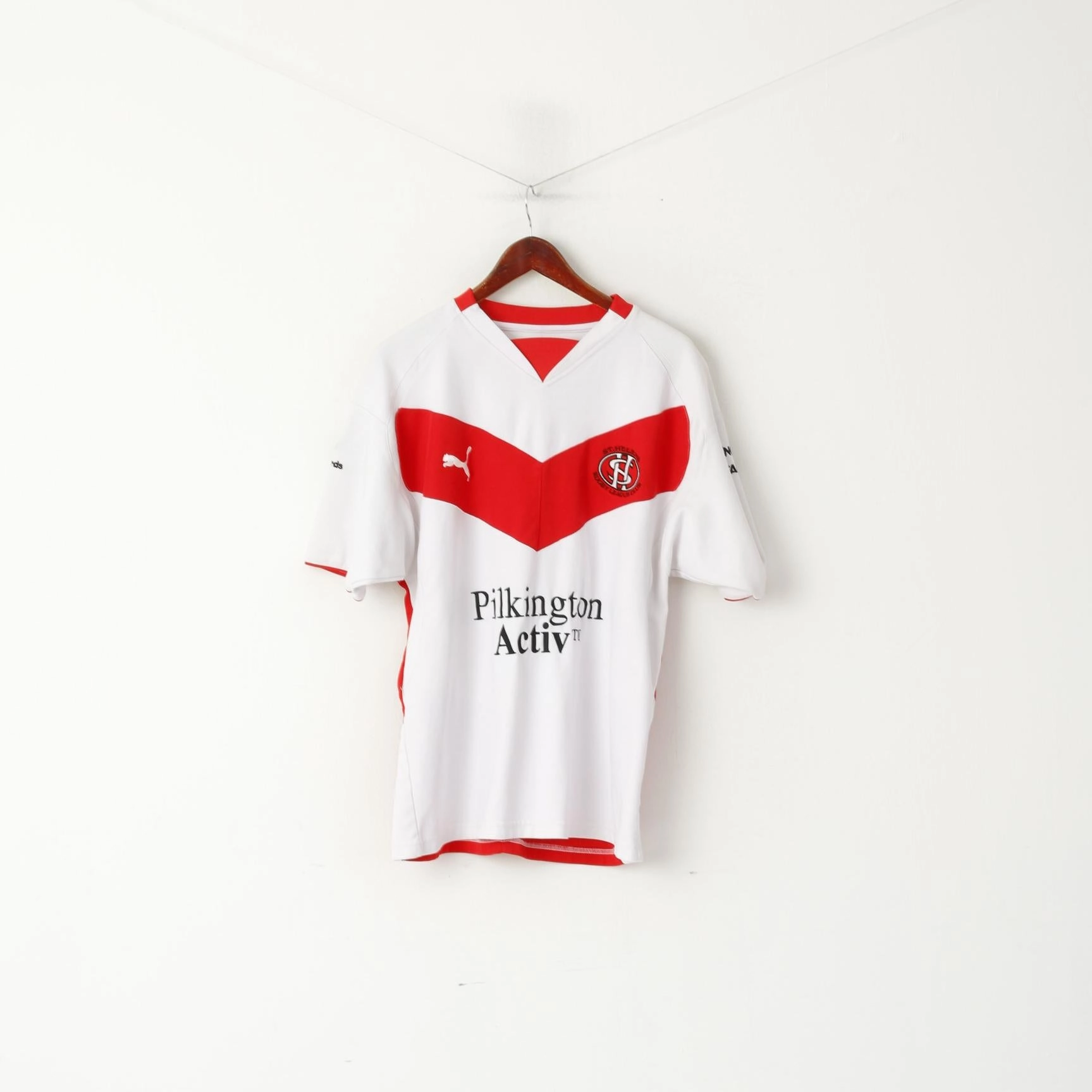 Puma Men L Shirt White Red St. Hellens Rugby League Club Sportswear Jersey Top Soft & Smooth High-End Quality