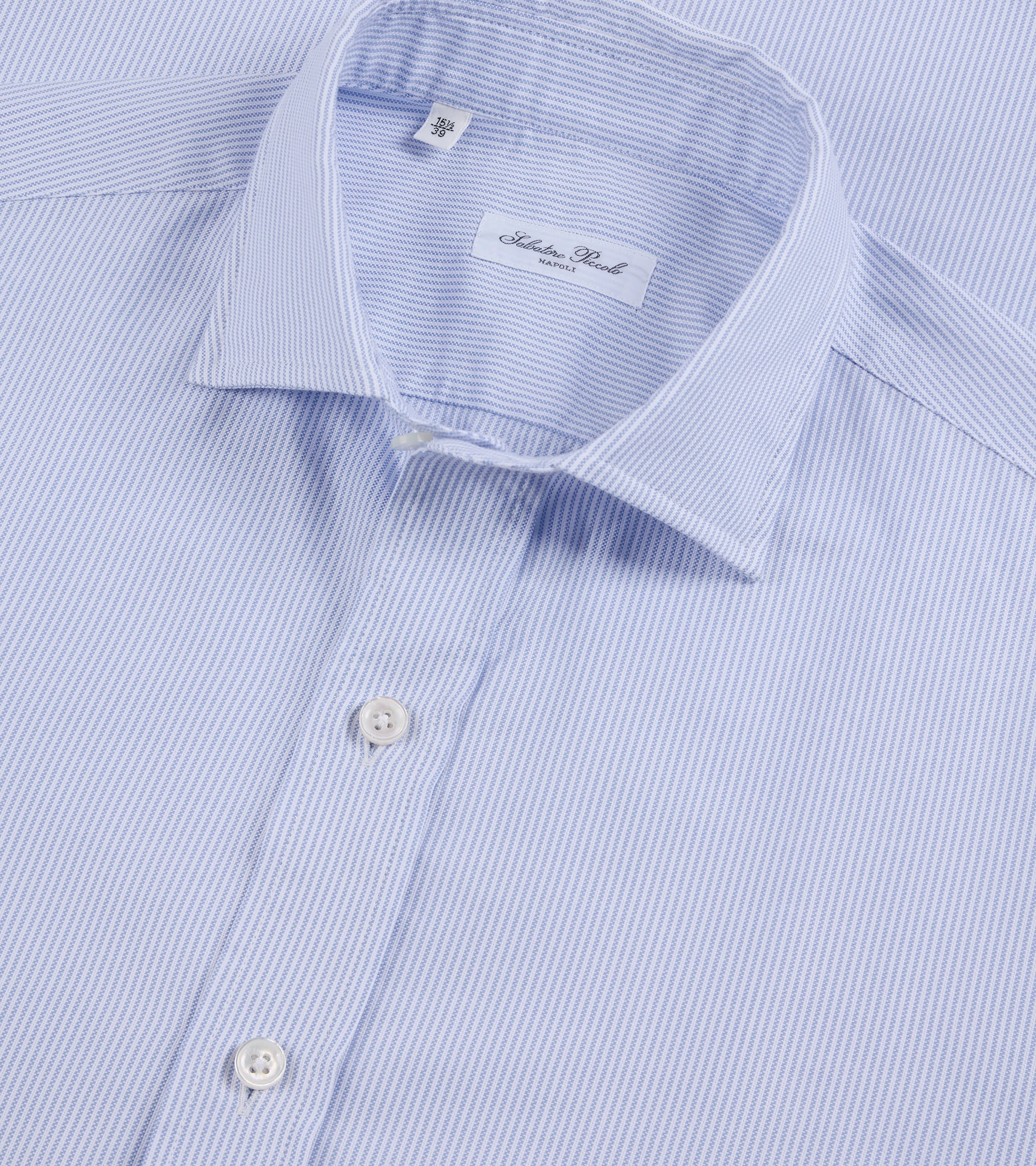 Salvatore Piccolo Soft Cotton Oxford Narrow Stripe Shirt: Blue Smooth Zipper Design Abrasion Resistant Edging