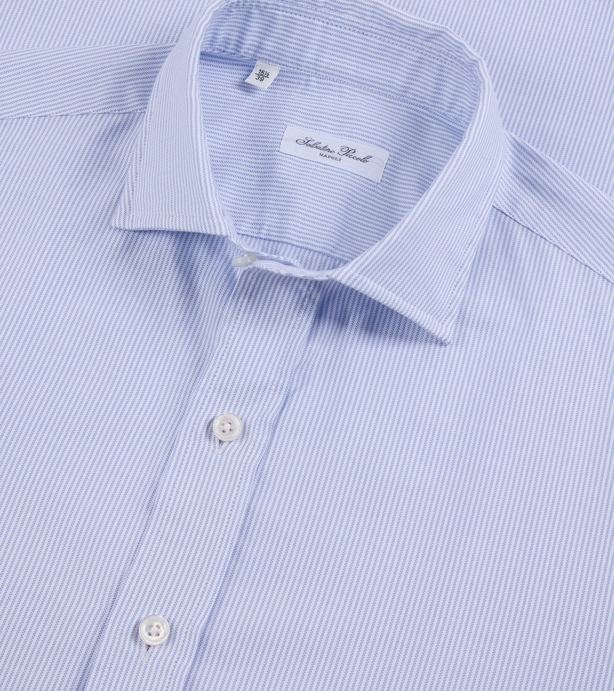 Odor Control Fabric Salvatore Piccolo Soft Cotton Oxford Narrow Stripe Shirt: Blue