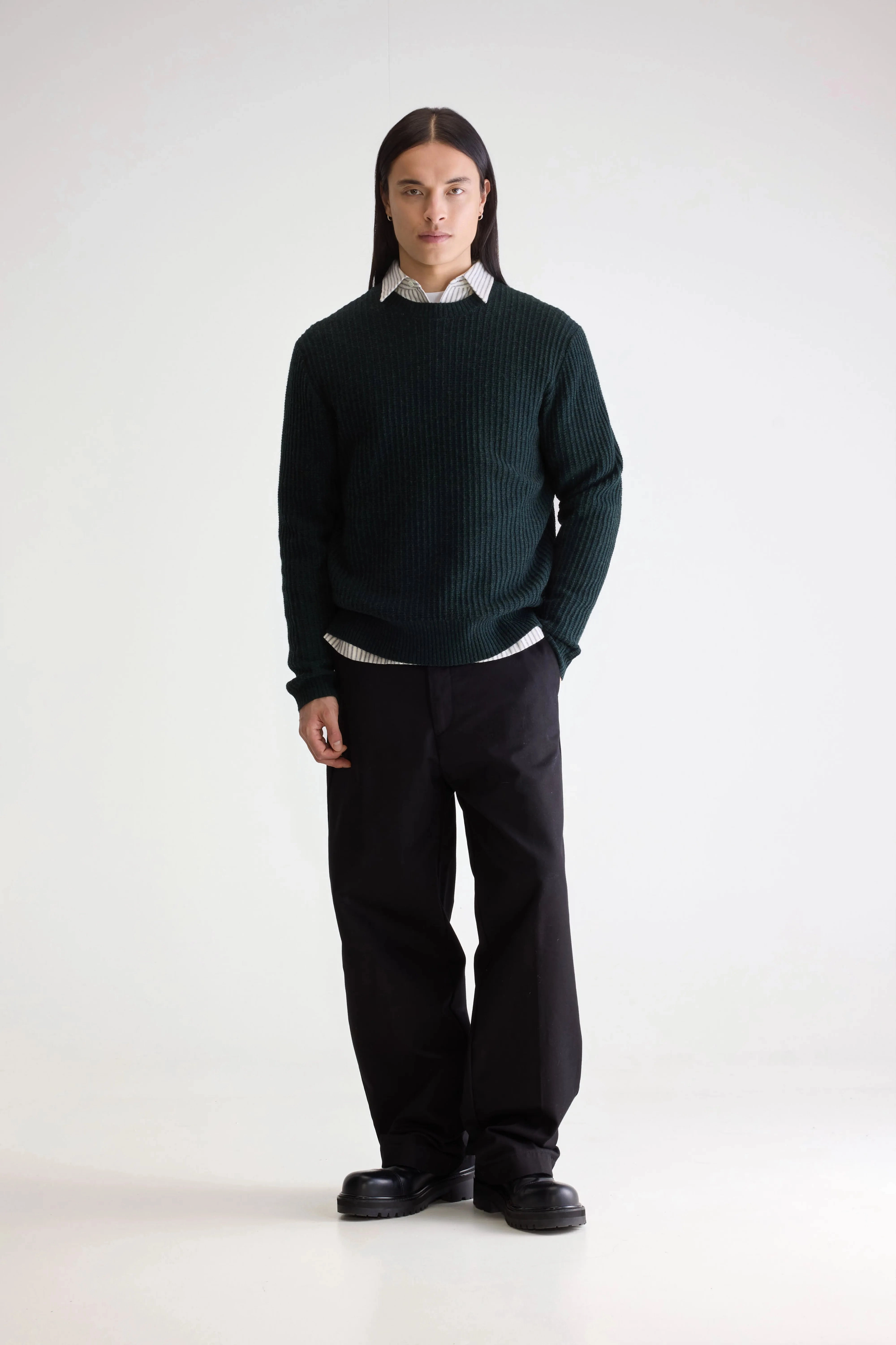 Layered Cable Pattern Geivyn crewneck sweater (252 / M / JET SET)