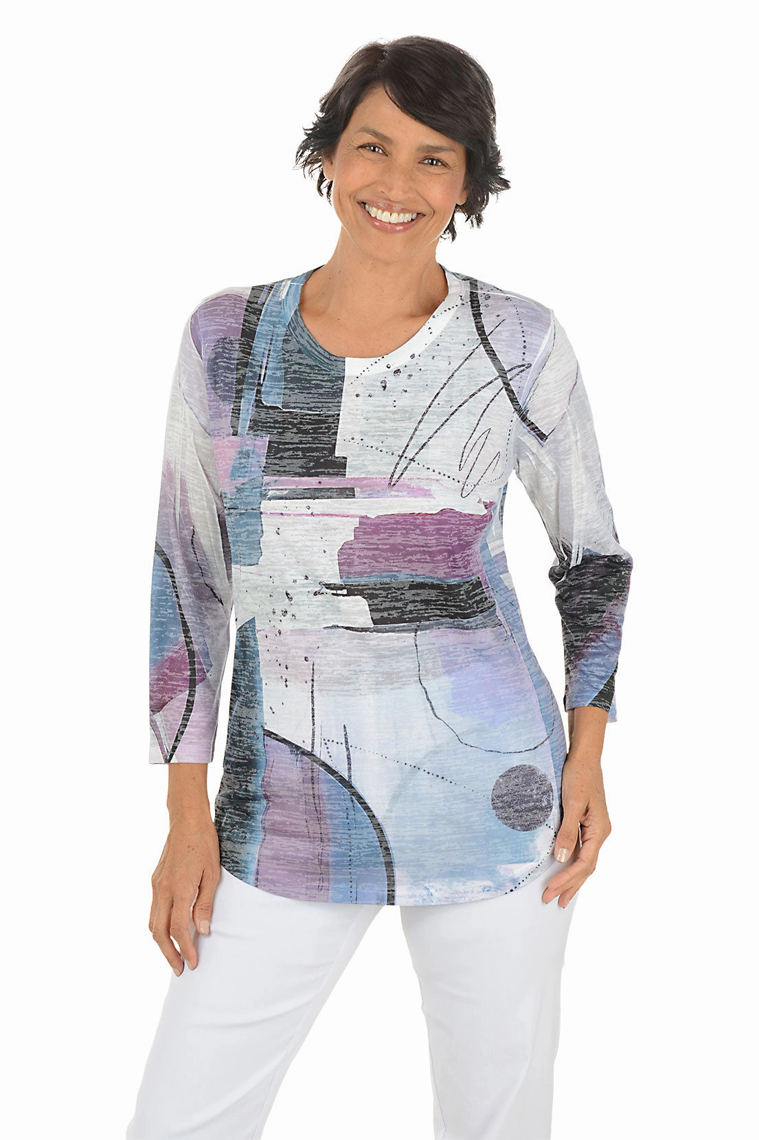 Ultra Soft Merino Blend Studio Curved Hem Burnout Knit Top