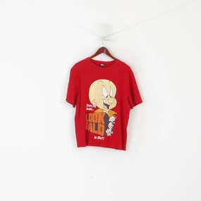 Autumn coziness George Looney Tunes Men L Shirt Red Cotton Graphic Look Bald in This?!