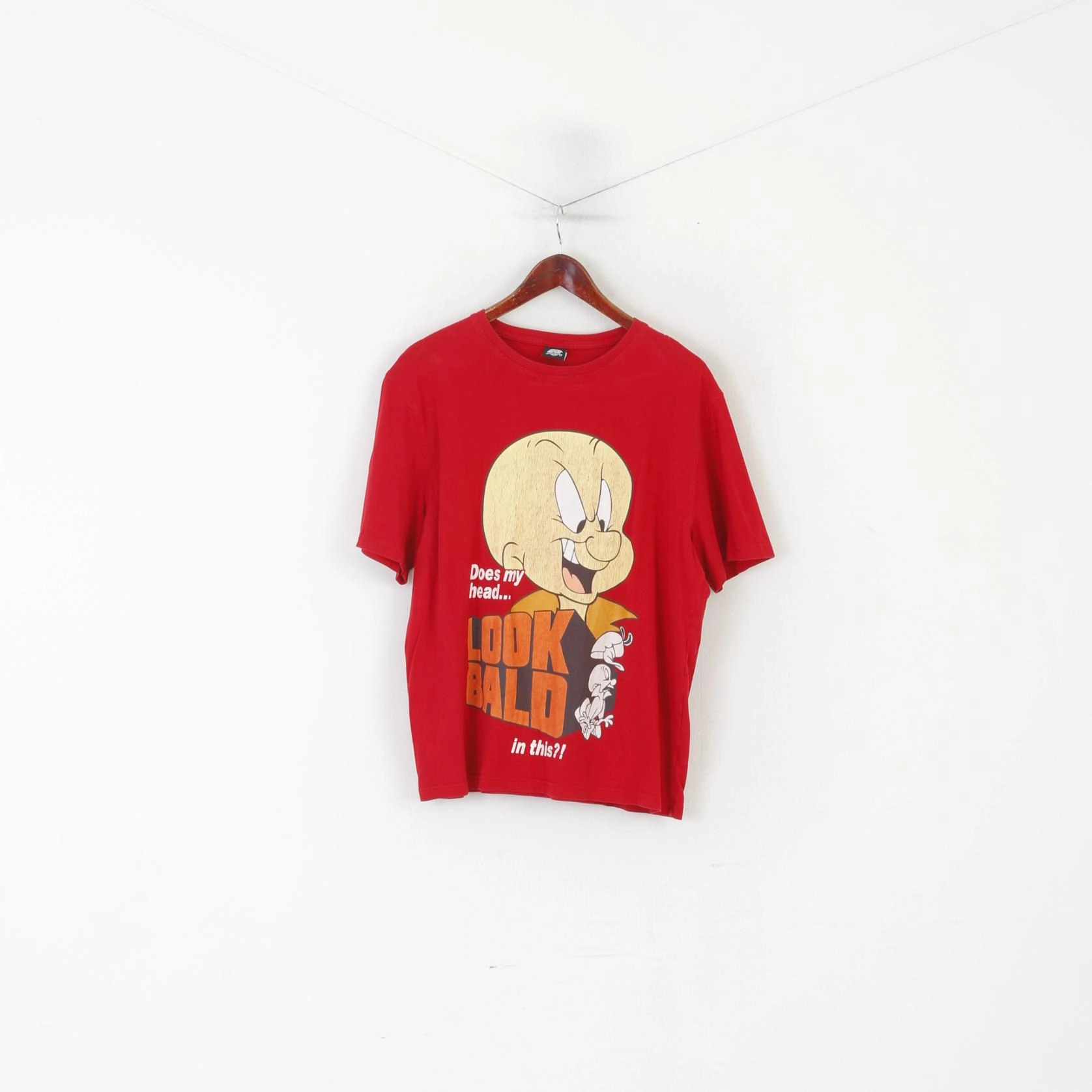 Autumn coziness George Looney Tunes Men L Shirt Red Cotton Graphic Look Bald in This?!