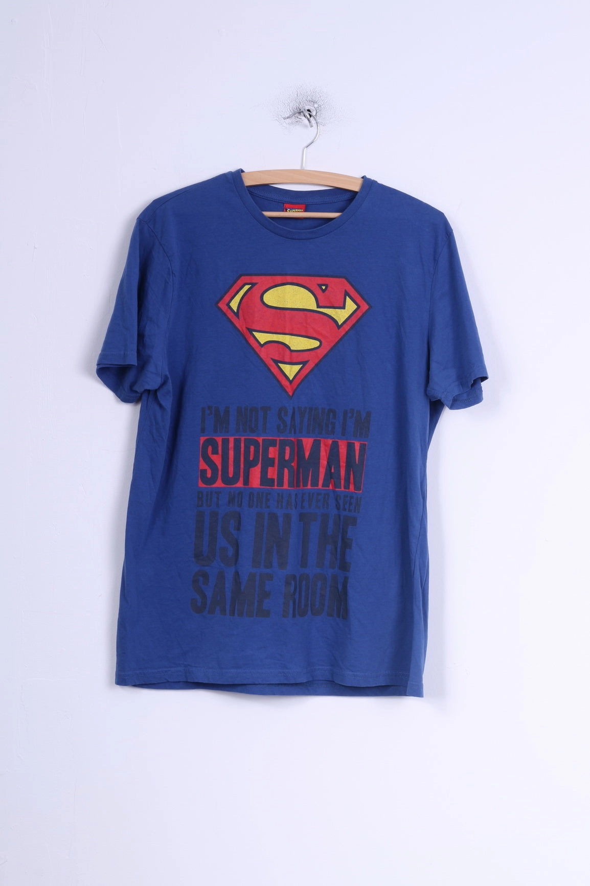 Fur combination Chic Look George Mens L T-Shirt Blue Cotton Graphic Superman Crew Neck Top