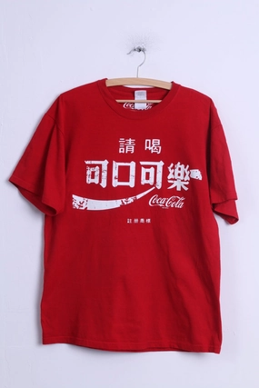 Gildan Mens L T- Shirt Red Cotton Crew Neck Coca Cola Graphic Coke Quick-Dry Fabric