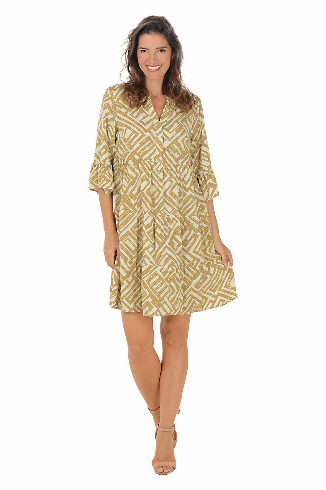 Gold Key Ruffle Sleeve Tiered Dress Multipurpose