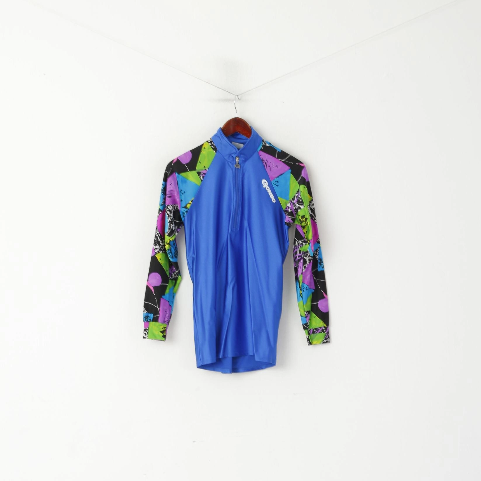 Gonso Men S Cycling Shirt Blue Shiny Stretch Long Sleeve Zip Neck Jersey Bike Top Seamless construction Tight fit sexiness