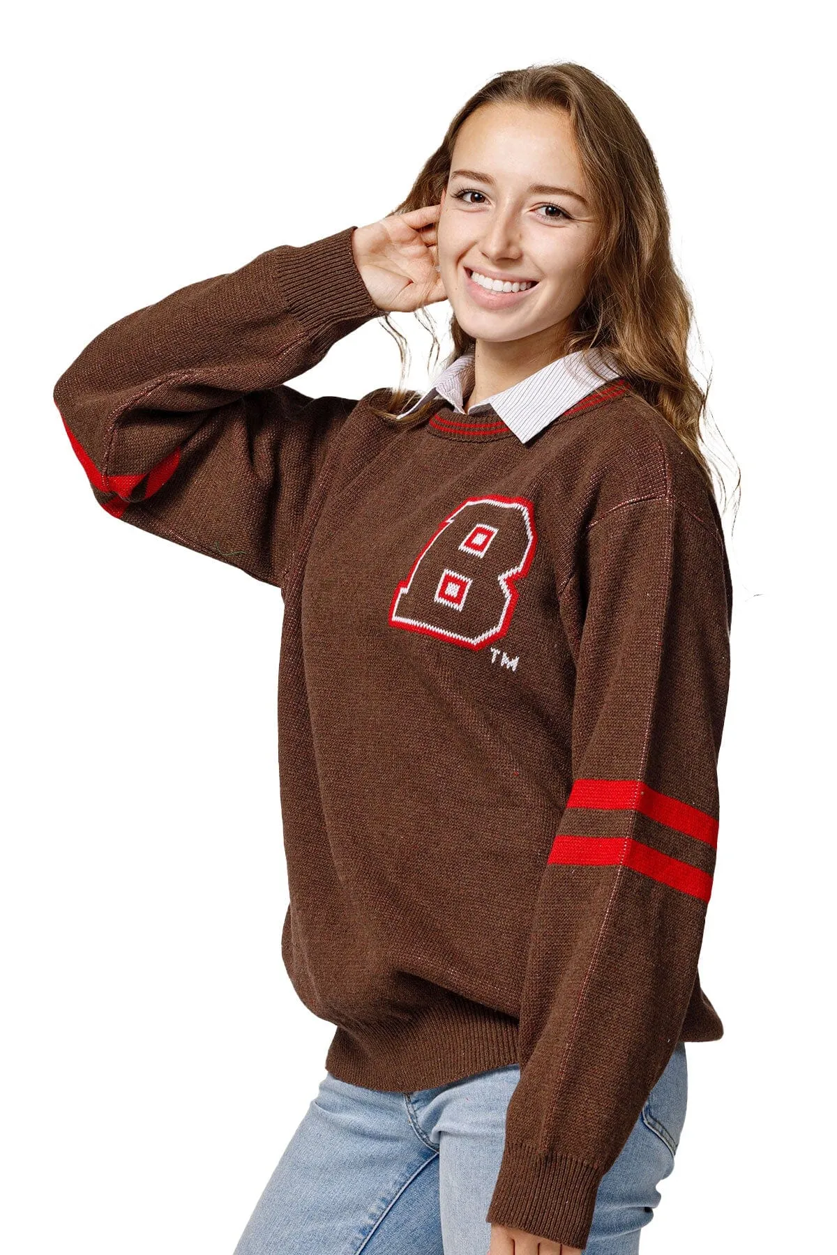 BROWN UNISEX KNIT CREW Stretch Wear Street Season